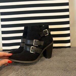 Target Black Heeled Boots with Buckle Straps